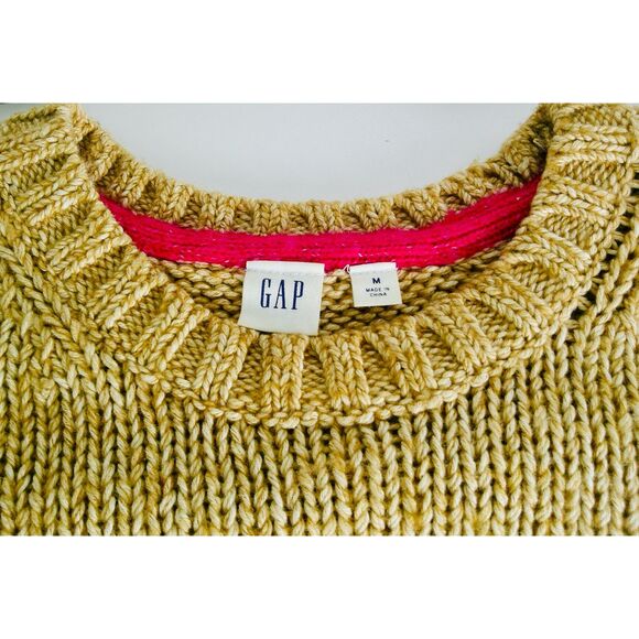 GAP TAN & HOT PINK STRIPED WOOL & ALPACA CREW NECK KNIT SWEATER. WOMEN'S MEDIUM - Picture 3 of 4
